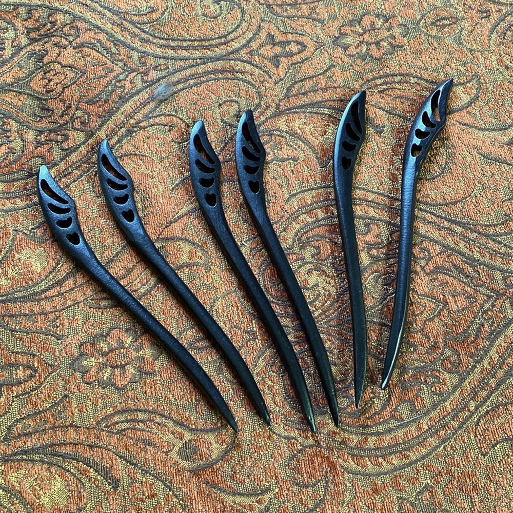 3 Etsy Hair Sticks wooden dark dark brown black new 7 1/2 inches Set of 3 sticks - Picture 4 of 9